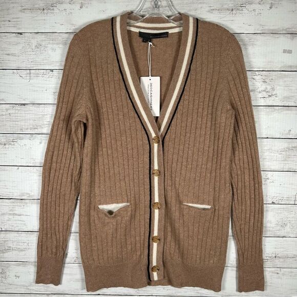 360 Cashmere Collegiate Ribbed Camel Oversized Cardigan Sweater S NWT $195 - Picture 2 of 11